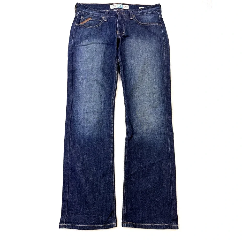 Ariat M7 Slim Straight Jeans Mens 31x32 Blue Medium Wash Distressed Denim Pants